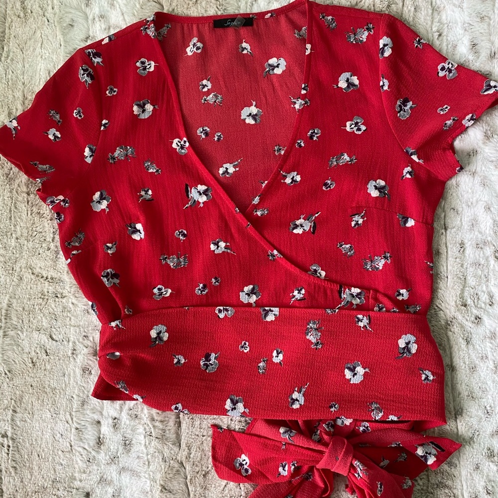 Mendocino Red Floral Tie Blouse